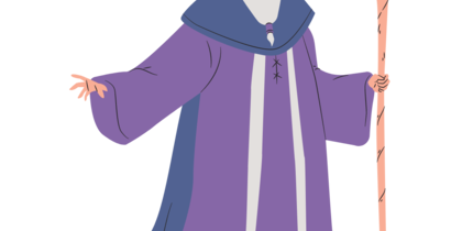 wizard in purple robes and hat holding staff with purple jewel in top